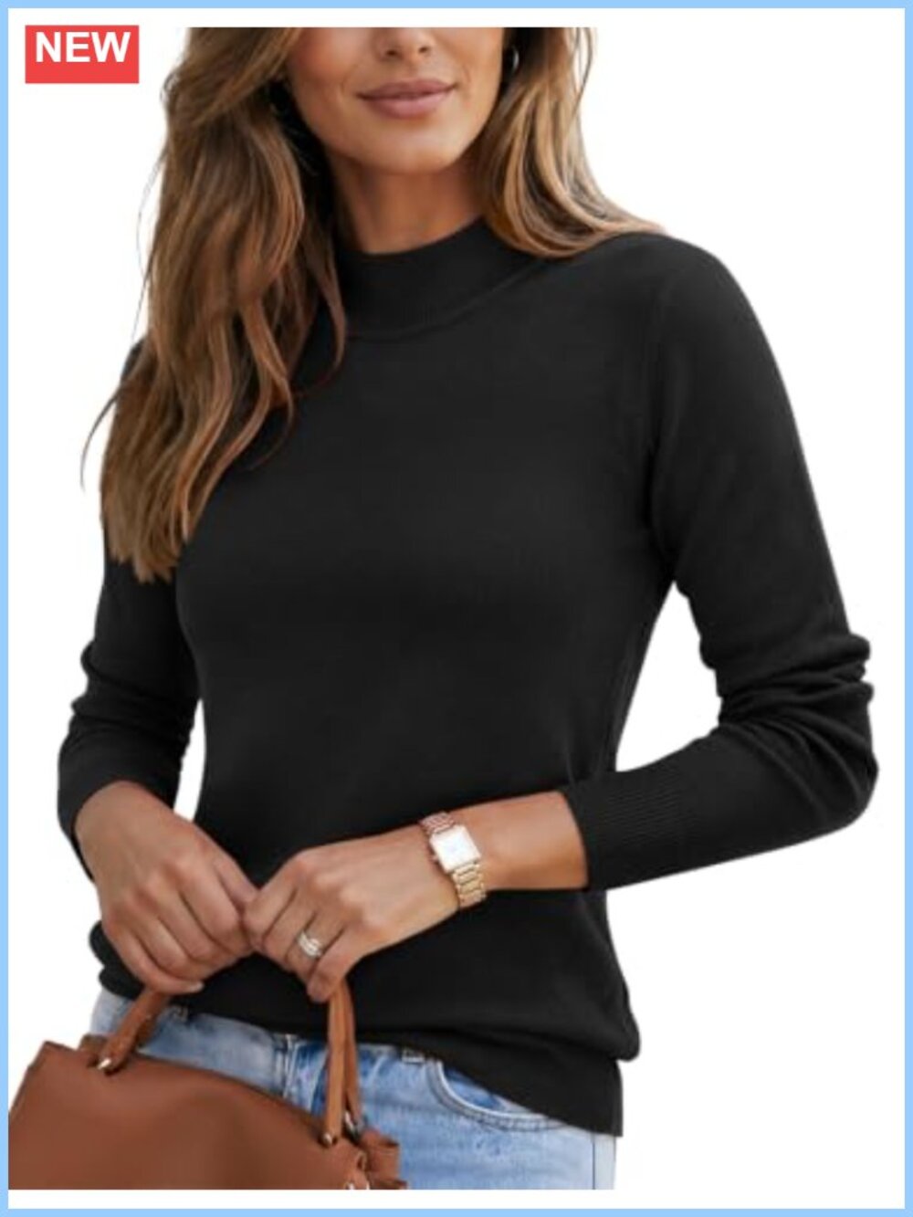 Soft Knit Mock Neck Pullover Sweater Women Cozy Long Sleeve Top